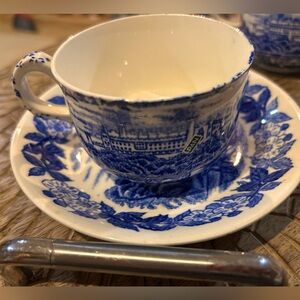 Blue and White Teacup with Saucer